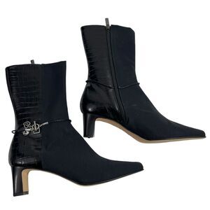 Brighton Black Leather Croc and Knit Sock Half Calf Boots Women’s Size 7.5 Shoes